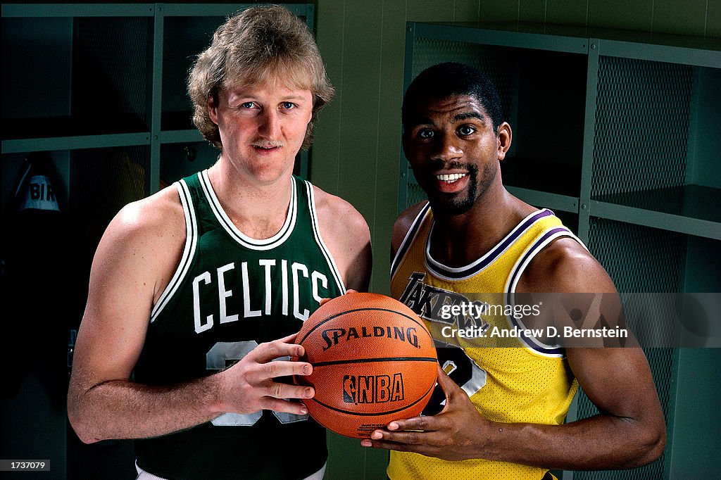 Larry Bird & Magic Johnson pose for a portrait