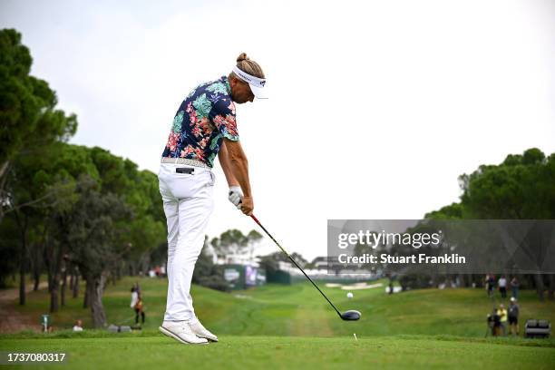 Marcel Siem of Germany tees off on the 18th hole on Day Four of the acciona Open de Espana presented by Madrid at Club de Campo Villa de Madrid on...