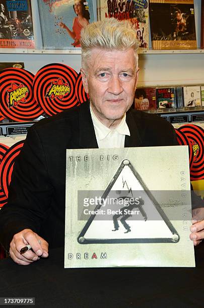 Director/musician David Lynch signs copies of his new album "The Big Dream" at Amoeba Music on July 16, 2013 in Hollywood, California.