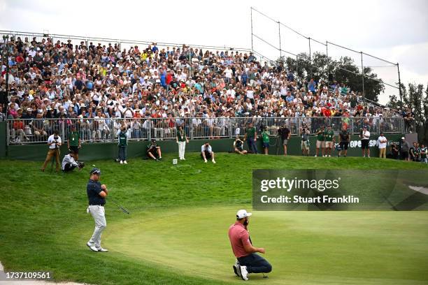 Jon Rahm of Spain reacts to his putt on the 18th green on Day Four of the acciona Open de Espana presented by Madrid at Club de Campo Villa de Madrid...