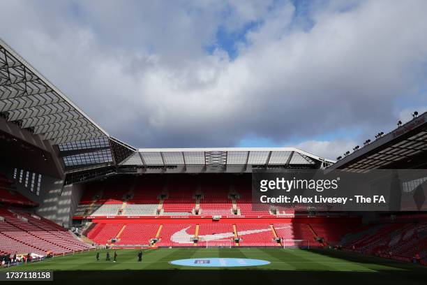 General view inside the stadium prior to the Barclays Women's Super League match between Liverpool FC and Everton FC at Anfield on October 15, 2023...