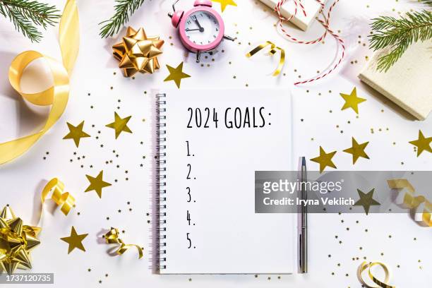 happy 2024 new year and merry christmas greeting card. new goals. wish list. - new years resolution stock pictures, royalty-free photos & images