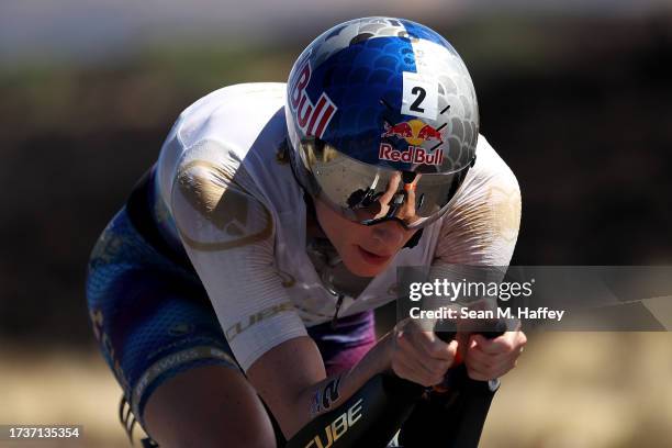 Lucy Charles-Barclay of Great Britain competes in the bike portion of the VinFast IRONMAN World Championship on October 14, 2023 in Kailua Kona,...