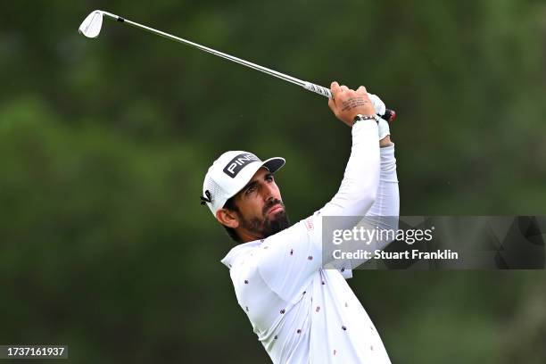 Matthieu Pavon of France plays a shot on the 12th hole on Day Four of the acciona Open de Espana presented by Madrid at Club de Campo Villa de Madrid...