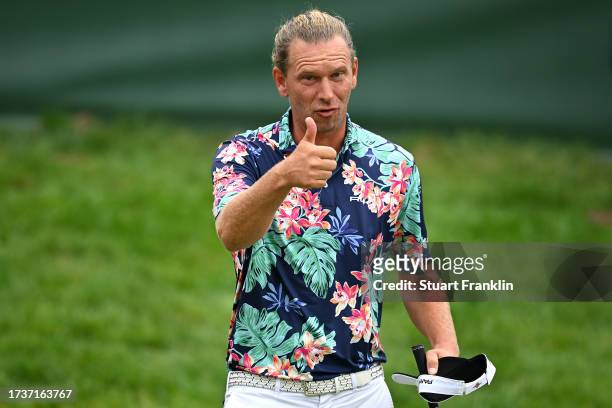 Marcel Siem of Germany reacts on the 18th green on Day Four of the acciona Open de Espana presented by Madrid at Club de Campo Villa de Madrid on...