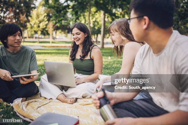 friends in park - south park stock pictures, royalty-free photos & images