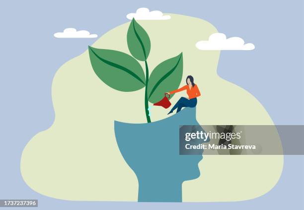 bildbanksillustrationer, clip art samt tecknat material och ikoner med growth mindset on human head and brain - längtan