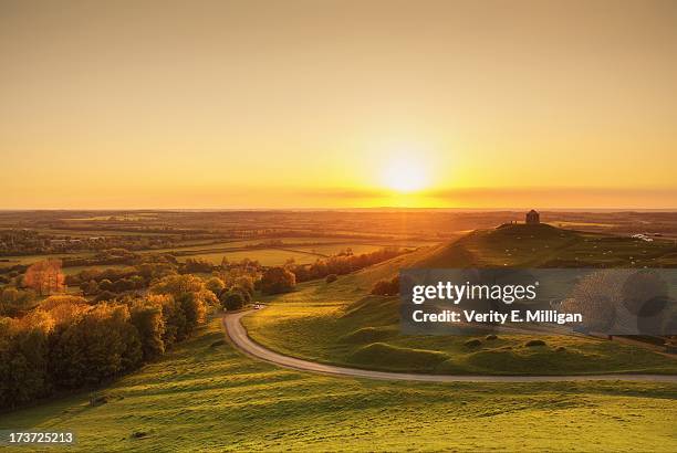sunset over english countryside - distant hills stock pictures, royalty-free photos & images