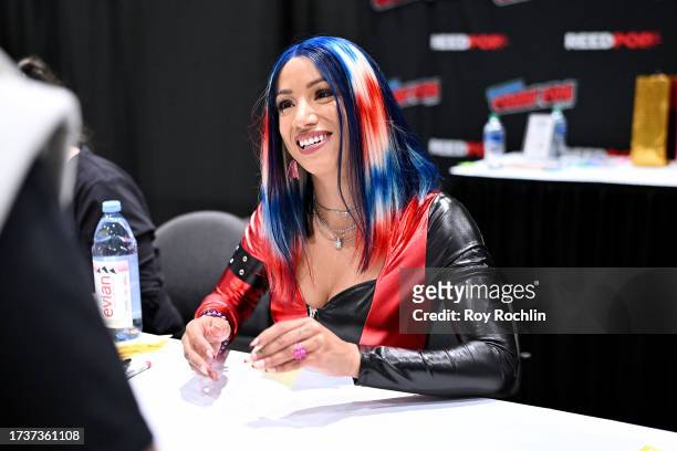 Mercedes Varnado signs autographs during New York Comic Con 2023 - Day 4 at Javits Center on October 15, 2023 in New York City.