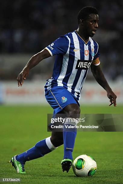 Varela of FC Porto in action during the pre-season friendly match between FC Porto and Olympique Marseille at Estadio Tourbillon on July 13, 2013 in...