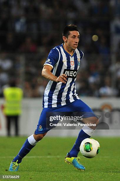Herrera of FC Porto in action during the pre-season friendly match between FC Porto and Olympique Marseille at Estadio Tourbillon on July 13, 2013 in...