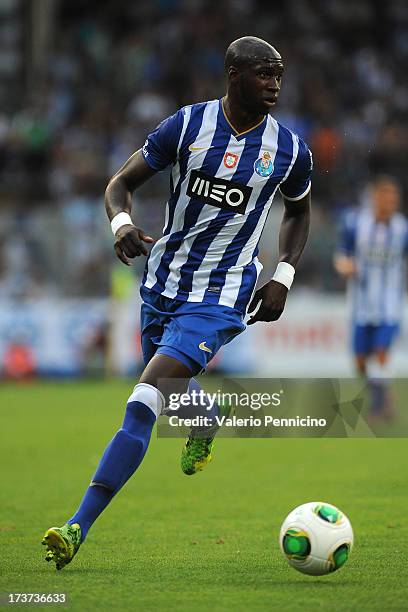 Mangala of FC Porto in action during the pre-season friendly match between FC Porto and Olympique Marseille at Estadio Tourbillon on July 13, 2013 in...