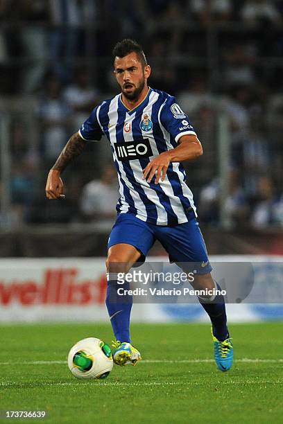 Defour of FC Porto in action during the pre-season friendly match between FC Porto and Olympique Marseille at Estadio Tourbillon on July 13, 2013 in...