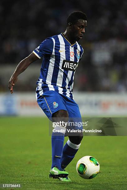 Varela of FC Porto in action during the pre-season friendly match between FC Porto and Olympique Marseille at Estadio Tourbillon on July 13, 2013 in...