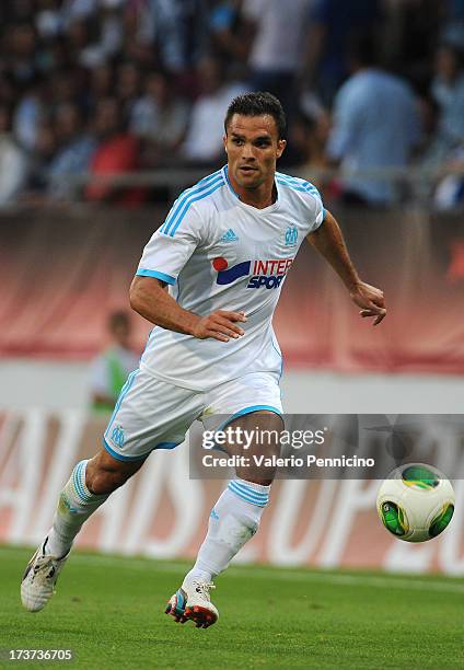 Jeremy Morel of Olympique Marseille in action during the pre-season friendly match between FC Porto and Olympique Marseille at Estadio Tourbillon on...