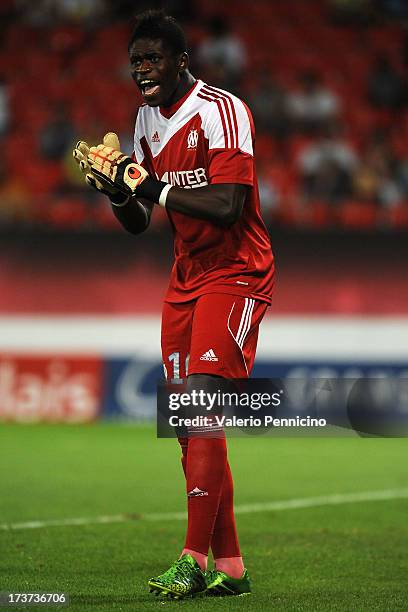 Brice Samba of Olympique Marseille during the pre-season friendly match between FC Porto and Olympique Marseille at Estadio Tourbillon on July 13,...