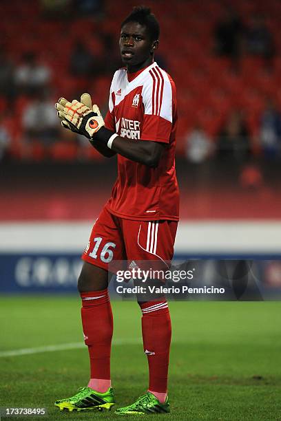 Brice Samba of Olympique Marseille during the pre-season friendly match between FC Porto and Olympique Marseille at Estadio Tourbillon on July 13,...