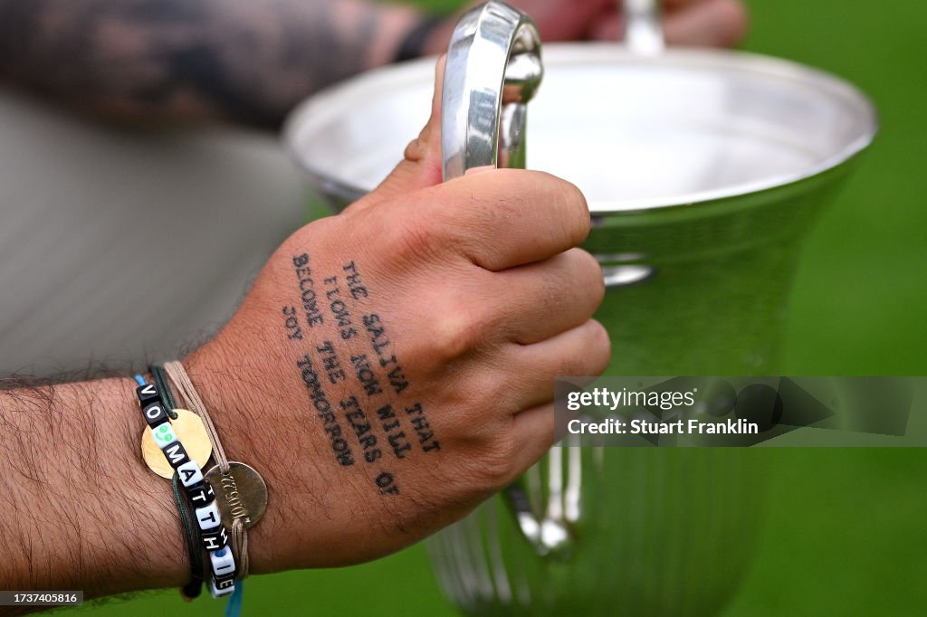 Detail of the hands and tattoo of Matthieu Pavon of France with the