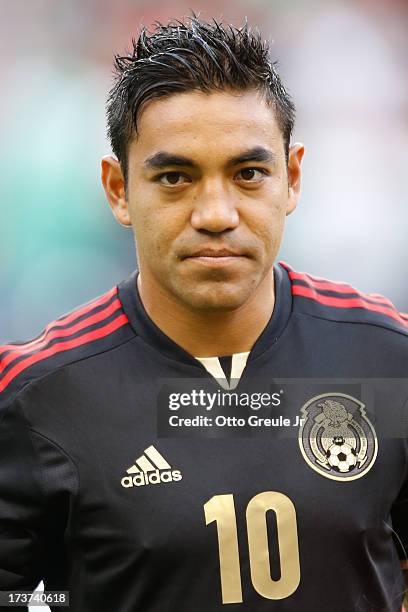 Marco Fabian of Mexico looks on prior to the match against Canada at CenturyLink Field on July 11, 2013 in Seattle, Washington.