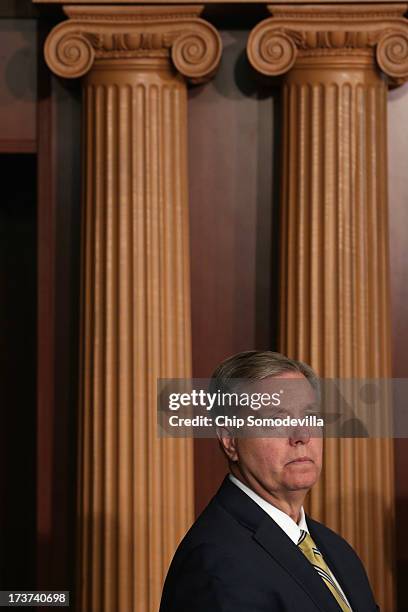 Sen. Lindsey Graham participates in a news conference about media shield legislation he has co-sponsored at the U.S. Capitol July 17, 2013 in...
