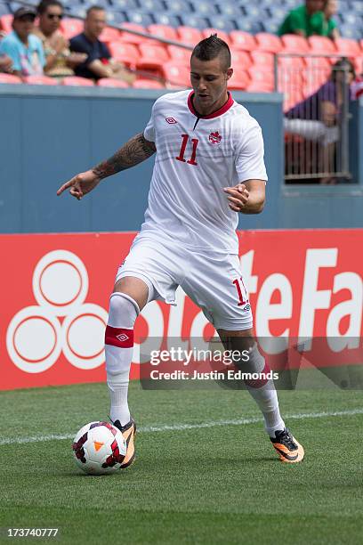 Marcus Haber of Canada in action against Panama during the first half of a CONCACAF Gold Cup match at Sports Authority Field at Mile High on July 14,...