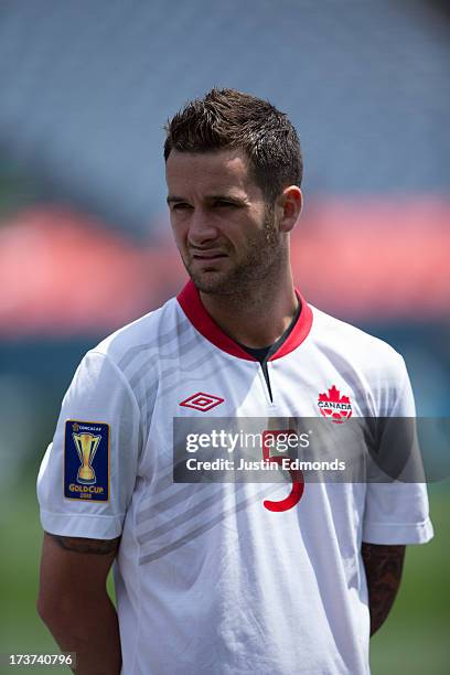 David Edgar of Canada before taking on Panama in a CONCACAF Gold Cup match at Sports Authority Field at Mile High on July 14, 2013 in Denver,...