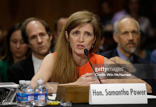 Samantha Power, the nominee to be the U.S. Representative to the United Nations, testifies before the Senate Foreign Relations Committee July 17,...