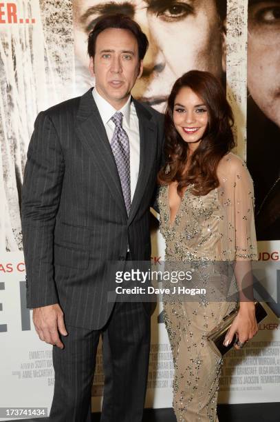 Nicolas Cage and Vanessa Hudgens attend the UK premiere of 'The Frozen Ground' at The Vue Leicester Square on July 17, 2013 in London, England.