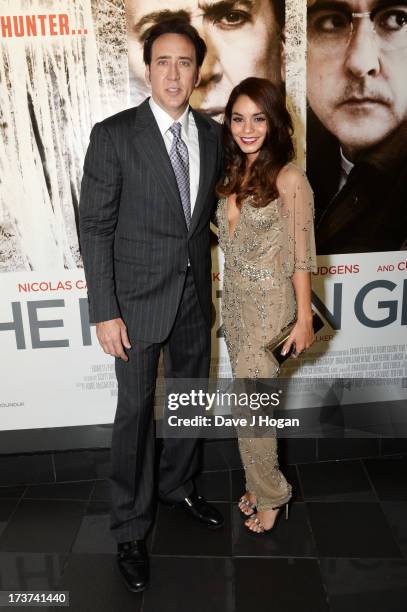 Nicolas Cage and Vanessa Hudgens attend the UK premiere of 'The Frozen Ground' at The Vue Leicester Square on July 17, 2013 in London, England.