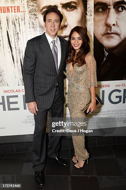 Nicolas Cage and Vanessa Hudgens attend the UK premiere of 'The Frozen Ground' at The Vue Leicester Square on July 17, 2013 in London, England.