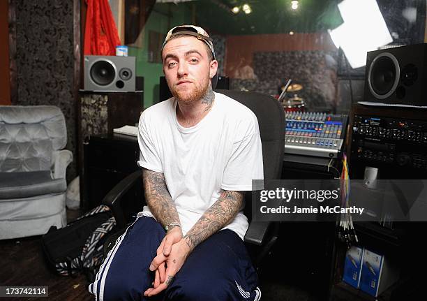 Miller performs during Behind The Scenes With MAC Miller Filming Music Choice's "Take Back Your Music" Campaign at Music Choice on July 17, 2013 in...