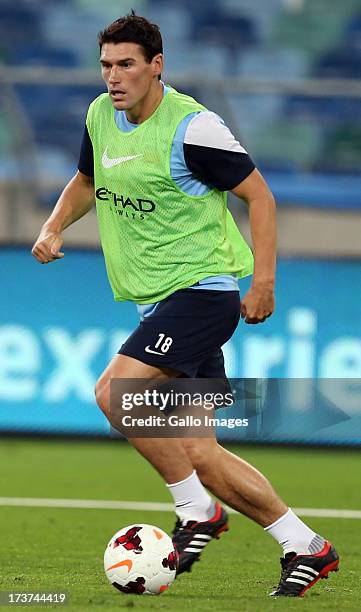 Gareth Barry of Manchester City during the Manchester City training session at Moses Mabhida Stadium on July 17, 2013 in Durban, South Africa.