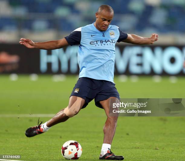 Vincent Kompany of Manchester City during the Manchester City training session at Moses Mabhida Stadium on July 17, 2013 in Durban, South Africa.