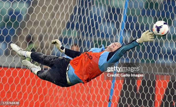 Joe Hart Goalkeeper of Manchester City during the Manchester City training session at Moses Mabhida Stadium on July 17, 2013 in Durban, South Africa.