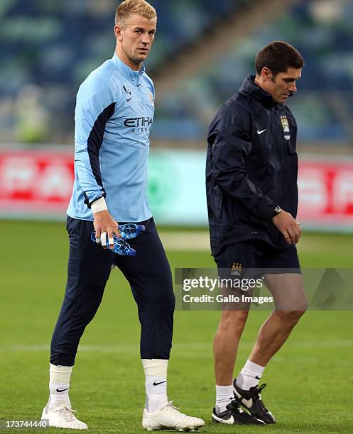 Joe Hart Goalkeeper of Manchester City during the Manchester City training session at Moses Mabhida Stadium on July 17, 2013 in Durban, South Africa.