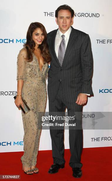 Vanessa Hudgens and Nicolas Cage attend the UK premiere of 'The Frozen Ground' at Vue West End on July 17, 2013 in London, England.