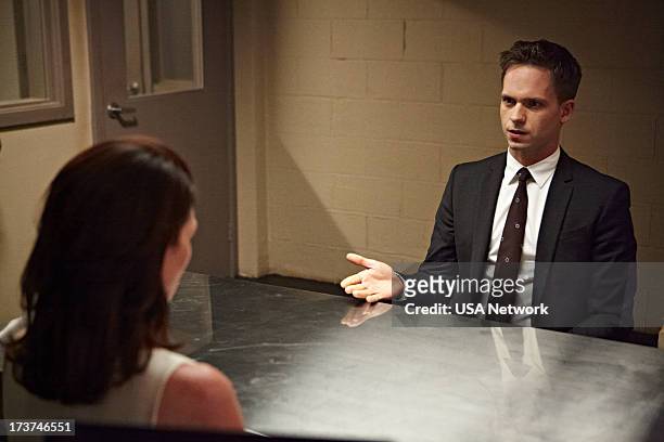 Unfinished Business" Episode 303 -- Pictured: Michelle Fairley as Ava Hessington, Patrick J. Adams as Mike Ross --
