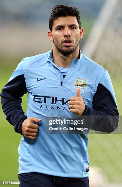 Sergio Aguero of Manchester City during the Manchester City training session at Moses Mabhida Stadium on July 17, 2013 in Durban, South Africa.