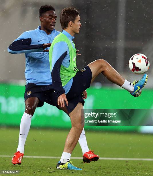 During the Manchester City training session at Moses Mabhida Stadium on July 17, 2013 in Durban, South Africa.