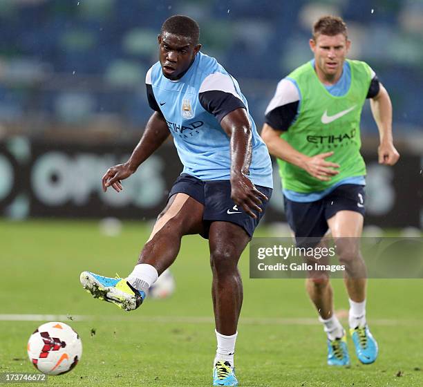 Micah Richards of Manchester City during the Manchester City training session at Moses Mabhida Stadium on July 17, 2013 in Durban, South Africa.