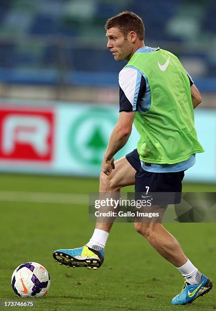 James Milner of Manchester City during the Manchester City training session at Moses Mabhida Stadium on July 17, 2013 in Durban, South Africa.