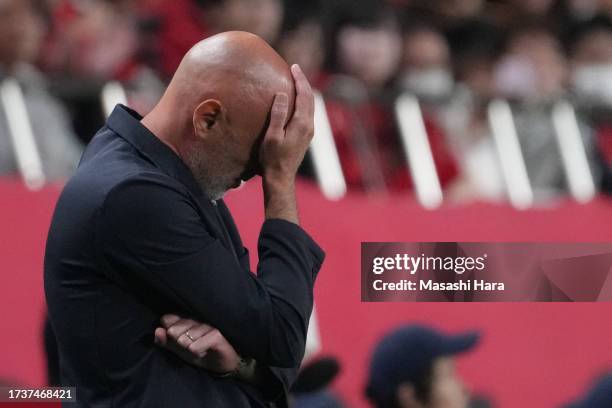 Kevin Muscat, caoch of Yokohama F marinos looks on during the J.LEAGUE YBC Levain Cup semi final second leg match between Urawa Red Diamonds and...