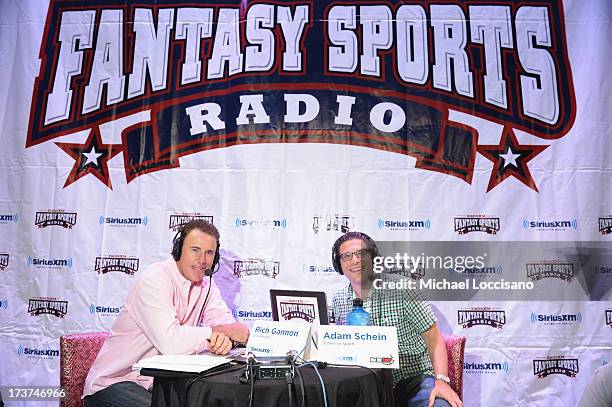 Former Professional Football player Rich Gannon and SiriusXM radio host Adam Schein attend the SiriusXM Celebrity Fantasy Football Draft at Hard Rock...