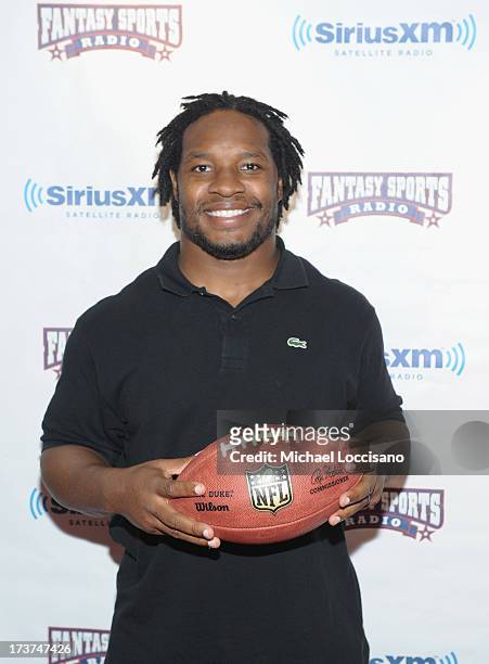 Professional Football player Maurice Jones-Drew attends the SiriusXM Celebrity Fantasy Football Draft at Hard Rock Cafe - Times Square on July 17,...
