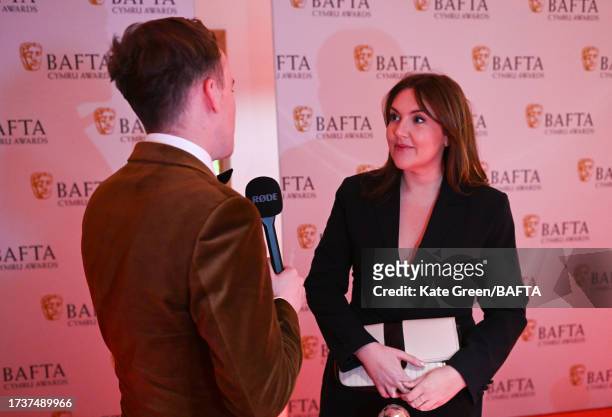 Katy Wix attends the BAFTA Cymru Awards 2023 Champagne Reception held at the International Convention Centre Wales on October 15, 2023 in Newport,...