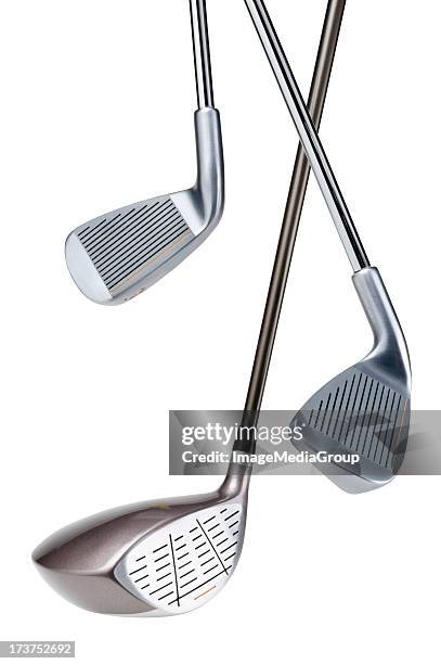 three different types of golf clubs on a white background - golfclub stockfoto's en -beelden