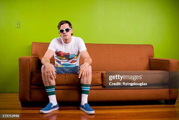 1980's hipster guy - moving up to seated position stock pictures, royalty-free photos & images