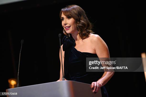 Alex Jones on stage at the 2023 BAFTA Cymru Awards, held at the ICC Wales on October 15, 2023 in Newport, Wales.