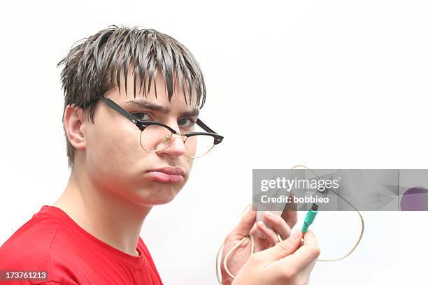 geek frustration - greasy hair stock pictures, royalty-free photos & images