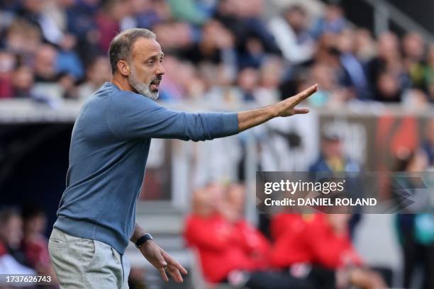 Hoffenheim's US head coach Pellegrino Matarazzo gestures during the German first division Bundesliga football match between TSG 1899 Hoffenheim and...